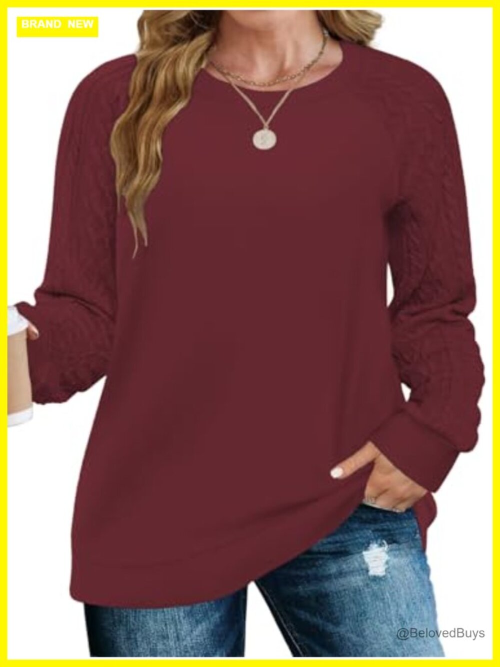 Plus Size Cable Knit Raglan Sweatshirt Crewneck Tunic Pullover